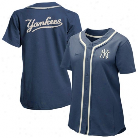 New York Yankees Jerseys : Nike New York Yankees Ladies Navy Bpue Batter Up Full Button Jerseys
