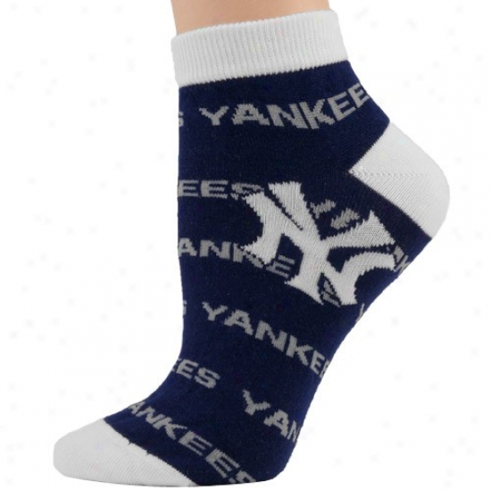 New York Yankees Ladies Navy Blue Background Repeat Ankle Socks