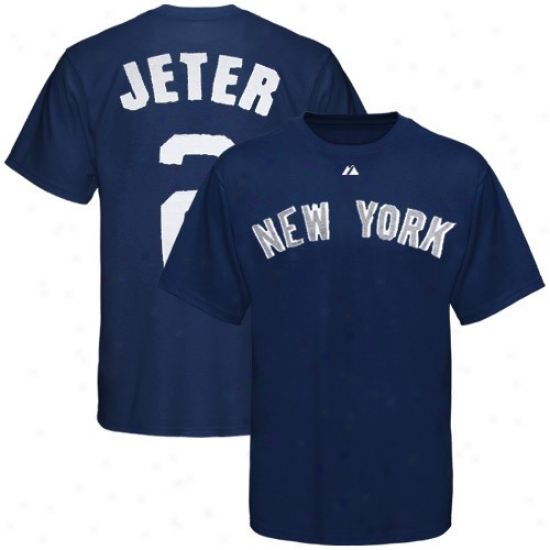 New York Yankees Shirt : Majestic New York Yankees #2 Derek Jeter Navy Blue Applique Premium Shirt