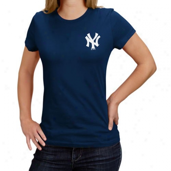 New York Yankees Shirt : Majestic New York Yankees Ladies Navy Blue Official Wordmark Shirt