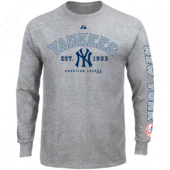 New York Yankees Shirts : Majestic New York Yankees Ash Base Stealer Long Sleeve Shirts