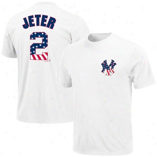New York Yankees Shirts : Majestic Neew York Yankeea #2 Derek Jeter Youth White Stars & Stripes Logo Shirts
