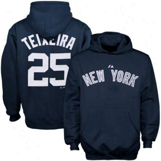 New York Yankees Sweat Shirts : Majestic New York Yankees #25 Mark Teixeira Youth Ships Blue Player Sweat Shirts