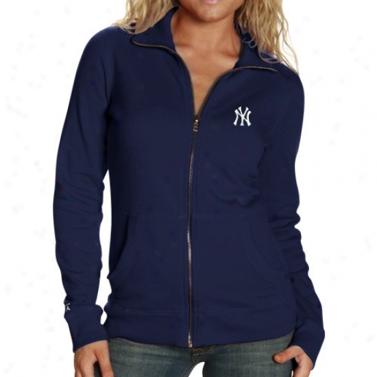 New York Yankees Sweatshirts : Antigua New York Yankees Ladies Ships of war Blue Revolution Full Zip Sweatshirts