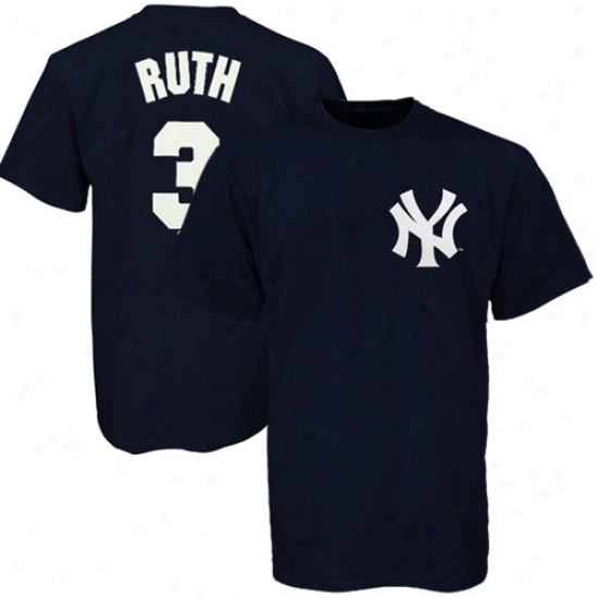 New York Yankees T Shirt : Majestic Starting a~ York Yankees #3 Babe Ruth Youth Navy Blue Cooperstown Player T Shirt