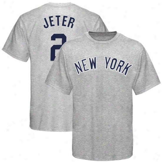 New York Yankees T-shirt : Majstic New York Yankees #2 Derek Jeter Youth Ash Player Name & Count T-shirt