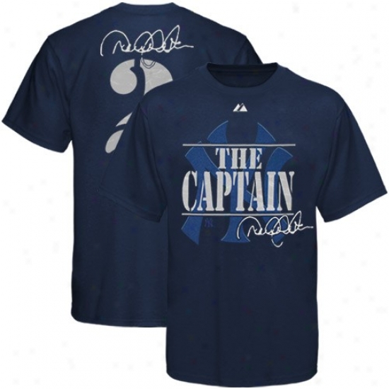 New York Yankees T-shirt : Majstic New York Yankees #2 Derej Jeter Navy Blue Demeanor T-shirt
