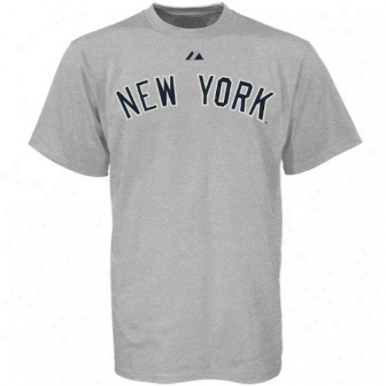 New York Yankees Tshirt : Majestic New York Yankees Ash Official Road Wordmark Tshirt