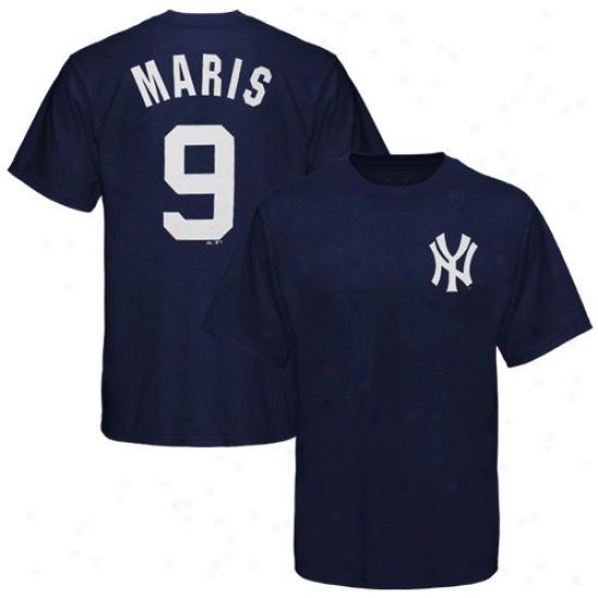 New York Yankees Tshirt : Majestic New York Yankees #9 Roger Maris Navy Blue Retired Player Tshirt