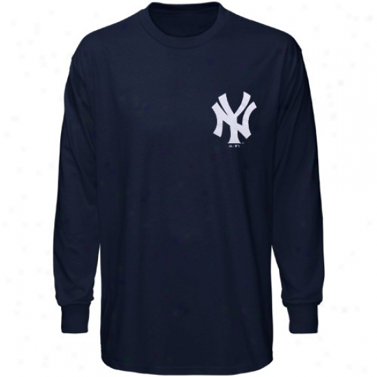 New York Yankees Tshirt : Majestic New York Yankees Navy Blue Wordmark Long Sleeve Tshirt