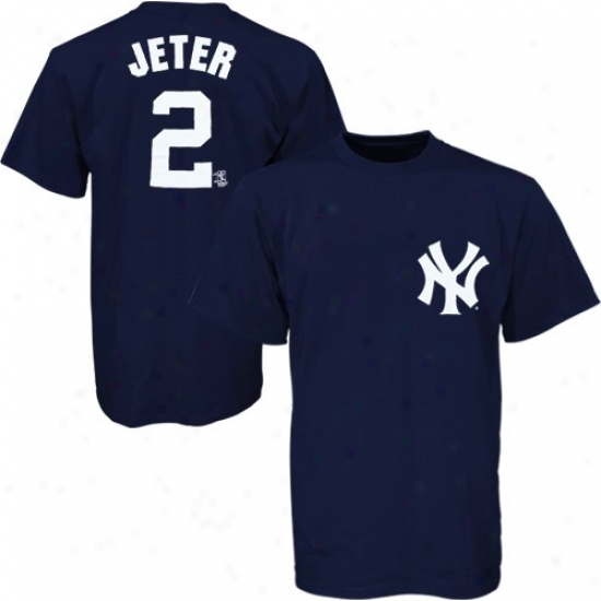 New York Yankees Tshirts : Majestic New York Yankees #2 Derek Jeter Navy Blue Players Tshirts
