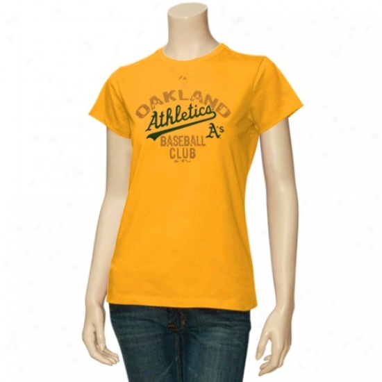 Oaakland Athletics Clothes: Majestic Oaklans Athletics Ladies Gold Club Sunburst T-shirt