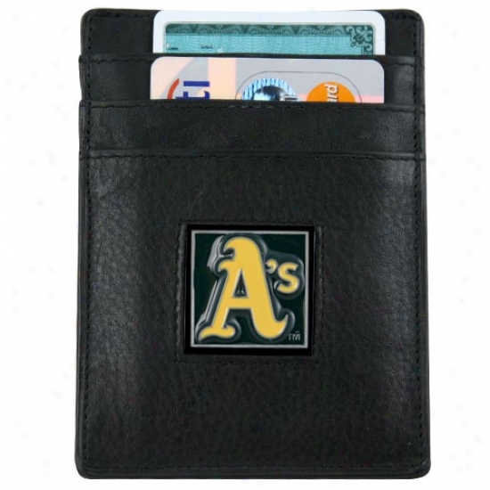Oakland Athletics Black Leather Money Spring-clasp And Business Card Holder