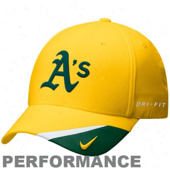 Oakland Athletics Hat : Nike Oakland Athletics Gold Dri-fit Clear Light Adjustable Performance Hat