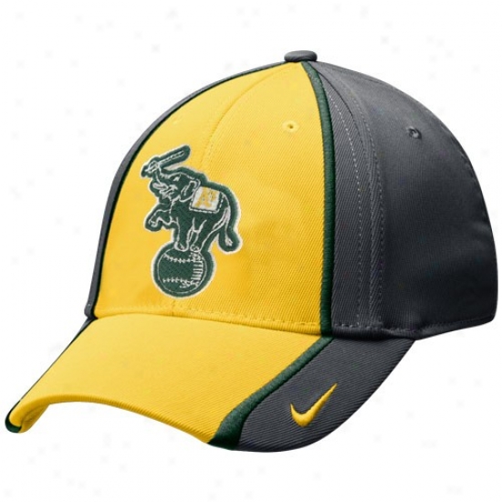 Oakland Gymnastics Hats : Nike Oakland Athletics Charcoal-gold 2-tone Tactile Swoosh Flex Hats