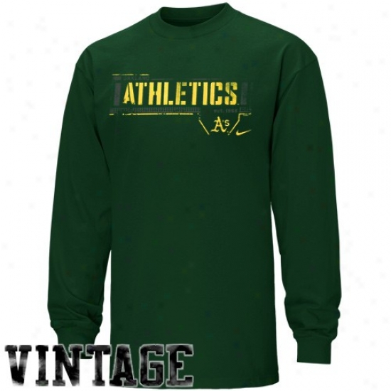 Oakland Athletics T Shirt : Nike Oakland Athletics Green Looping Linner Long Sleeve Vintage T Shirt
