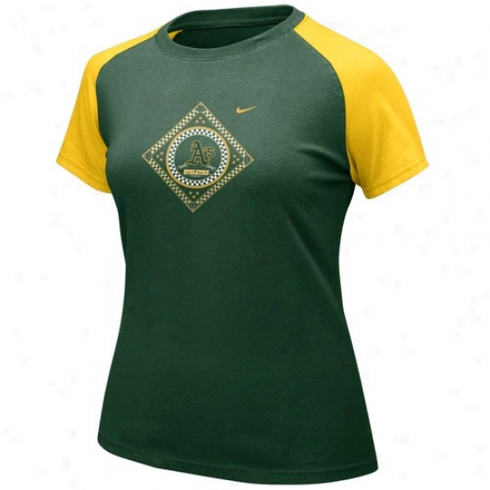 Oakland Athletics T Shirt : Nike Oakland Athletics Green Ladies Diamond Raglan T Shirt