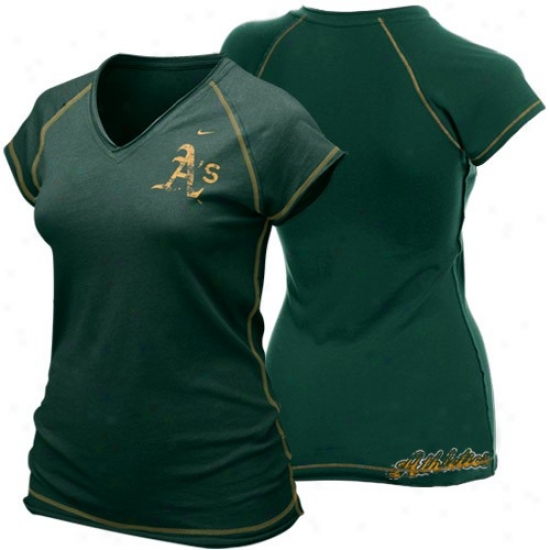 Oakland Athletics Tshirts : Nike Oakland Athletics Ladies Green Bases Loaded V-neck Tshirts