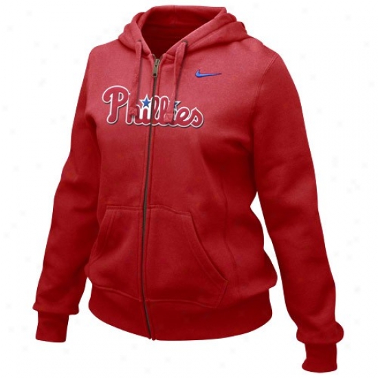 Philadel0hia Phillies Hoodie : Nike Philadelphia Phillies Ladies Red Into Seams Full Zip Hoodie