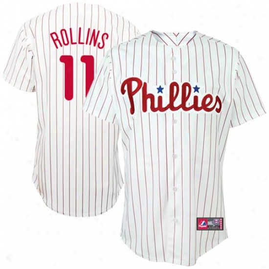 Philadelphia Phillies Jerseys : Majestic Philadelphia Phillies #11 Jimmy Rollins White Pinstripe Replica Baseball Jerseys