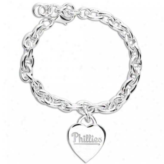 Philadelphia Phillies Ladies Silver Heart Charm Bracelet