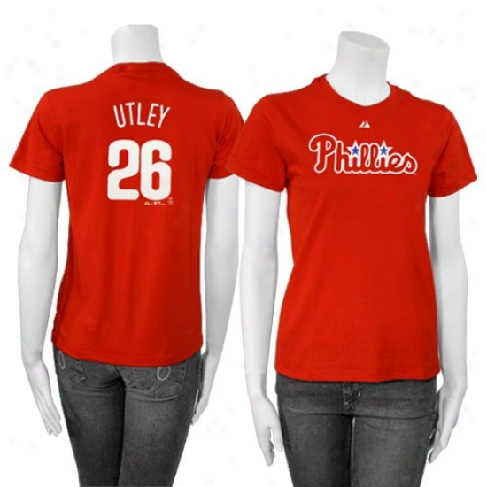 Philadelphia Phillies T Shirt : Majestic Philadepphia Phillies #26 Chase Utley Red Ladies T Shirt