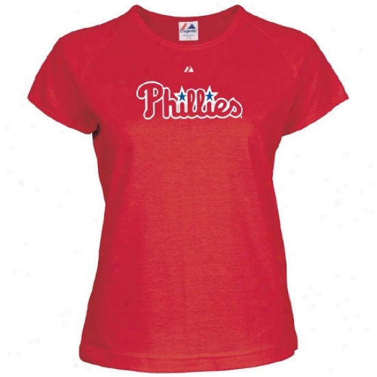 Philadelphia Phillies T-shirt : Majestic Philadelphia Phillies Ladies Red Official Wordmark T-shirt