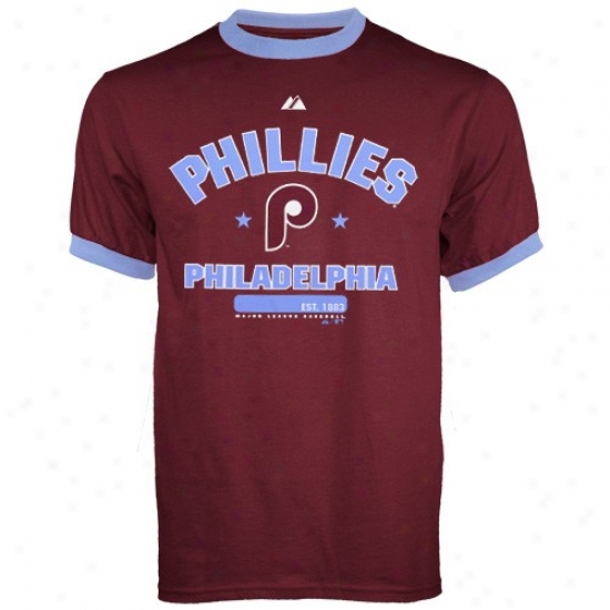 Philadelphia Phillies T-shirt : Majestic Philadelphia Phillies Maroon Hit And uRn Ringer T-shirt