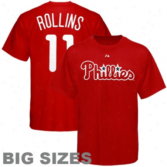 Philadelphia Phillies T-shirt : Majestic Philadelphia hPiklies #11 Jimmy Rollins Red Player Big Sizes T-shirt