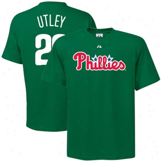 Philadelphia Phillies Tshirt : Majestic Philadelphia Phillies #26 Chase Utley Kelly Lawn Player Nme & Number Tshirt