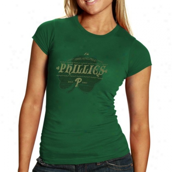Philadelphia Phillies Tshirt : Majestic Philadelphia Phillies Ladies Kelly Green Irish Baseball Tshirt