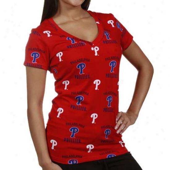 Philadelphia Phillies Tshirt : Philadelphia Phillies Ladies Red Maverick Lounge V-neck Tshirt