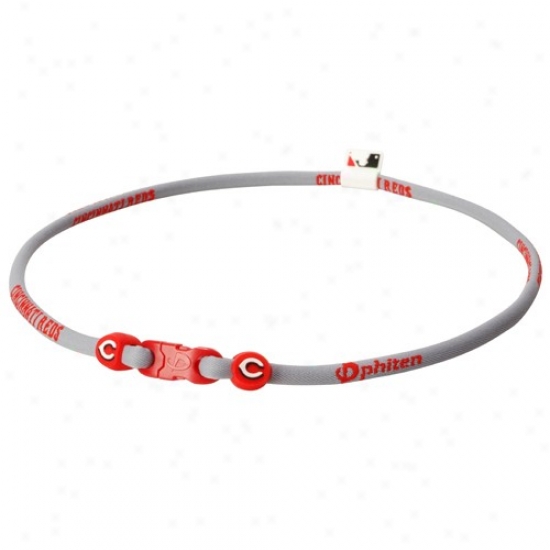Phiten Cincinnati Reds Gray-red Nylon X30 Necklace With Titanium Technology