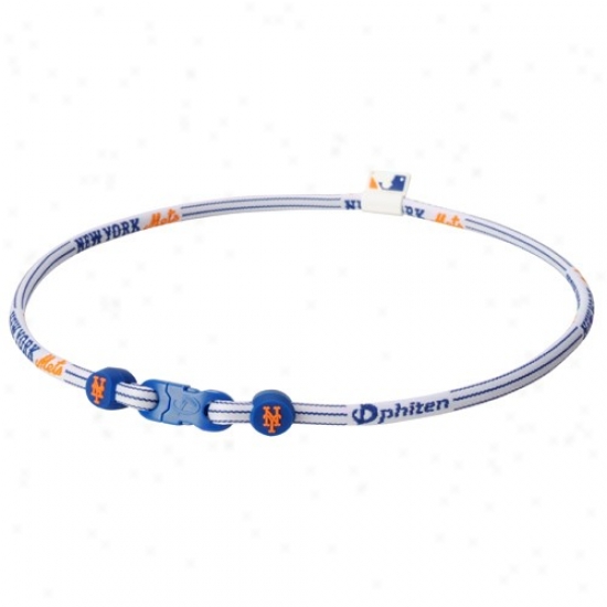 Phiten New York Mets White-royal Blue Nylon X30 Necklace With Titanium Trchnology