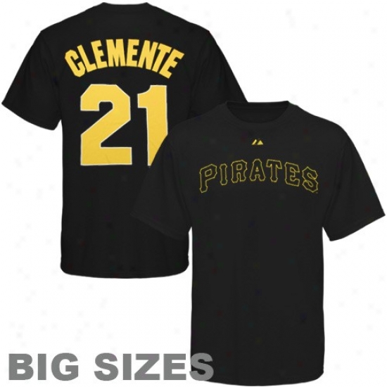 Pittsburgh Pirates T-shirt : Majestic Pittsburvh Pirates #21 Roberto Clemente Black Copoerstown Players Big Sizes T-shirt