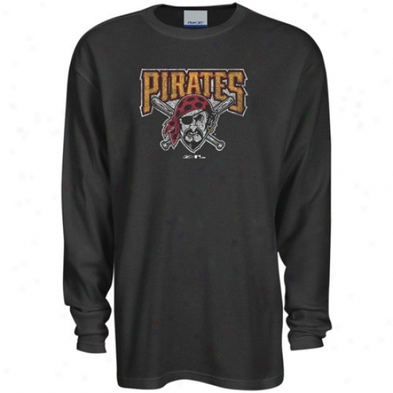 Pittsburgh Pirates T Shirt : Reebok Pittsburgh Pirates Black Faded Logo Long Sleeve Warm T Shirt