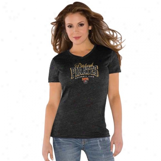 Pittsburgh Pirates T-shirt : Touhc By Alyssa Milano Pittsburgh Pirates Ladies Black Dazzle V Triblend T-shirt