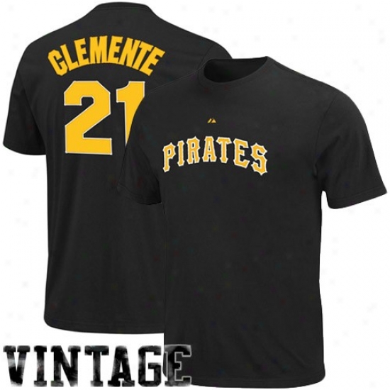 Pittsburgh Pirates Tees : Majestic Pittsburgh Pirates #21 Roberto Clemente Black Cooperstown Vintage Pro Tees