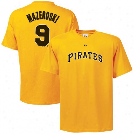 Pittsburgh Pirates Tshirt : Majestic Pittsbudgh Pirates #9 Bill Mazeroski Gold Cooperstown Playwr Tshirt