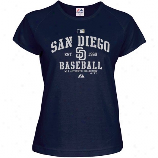 San Diego Padres Attiee: Majestic San Diego Padres Ladies Ships Blue Ac Classic T-shirt