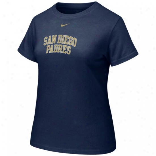 San Diego Padres Tshirts : Nike San Diego Padres Ladies Navy Blue Arch Crew Tshirts