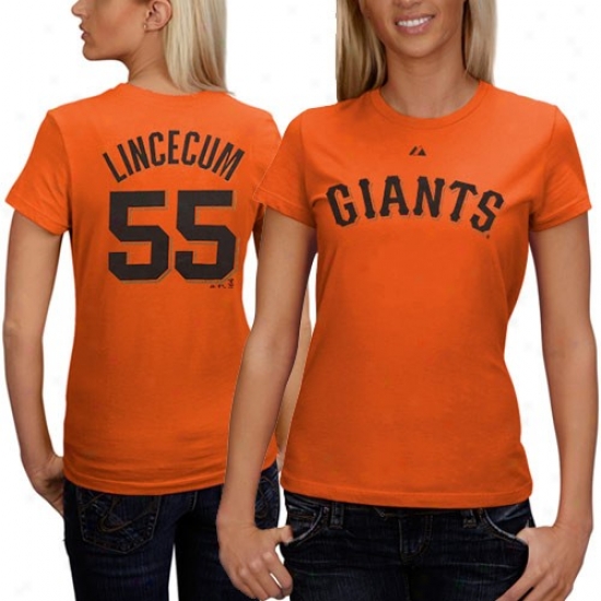 San Francisco Giants Tshirt : Majestic San Francisco Giants #55 Tim Lincecum Ladies Orange Player Tshirt
