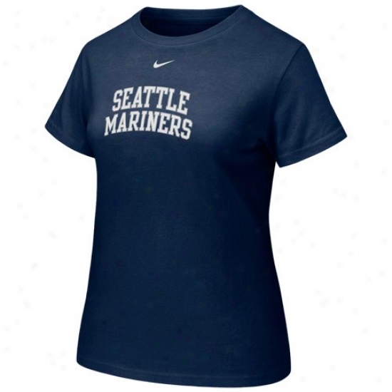 Seattle Mariners Apparel: Nike Seattle Mariners Ladies Navy Blue Arch Crew T-shirt