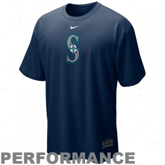 Seattle Mariners A;parel: Nike Seattle Mariners Nafy Blue Nikefit Mlb Logo Performance T-snirt