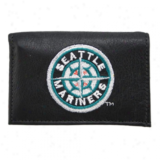 Seattle Mariners Black Embroidered Trifold Wallet