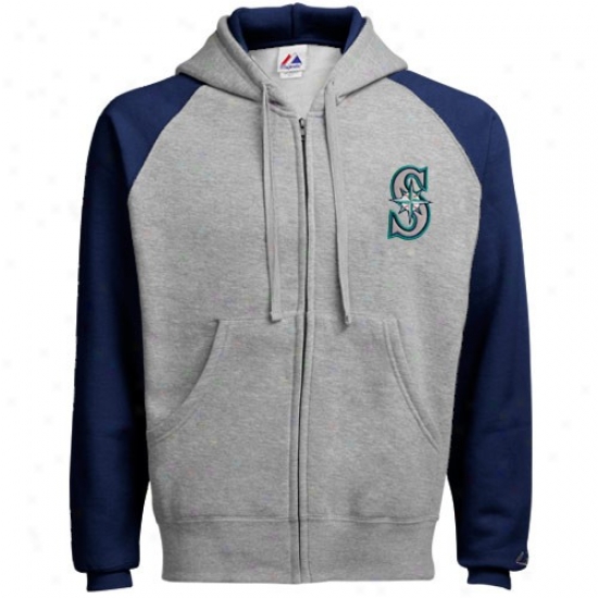 Seattle Mariners Sweatshirt : Majestic Seattle Mariners Ash Classic Full Zip Sweatshirt