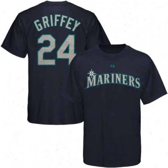 Seattle Mariners T-shirt : Majestic Seattle Mariners #24 Ken Griffey Jr. Navy Blue Player T-shirt