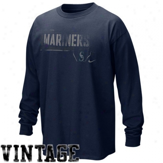 Seattle Mariners T-shirt : Nike Seaattle Mariners Navy Blue Looping Liner Long Sleeve Vintage T-shirt
