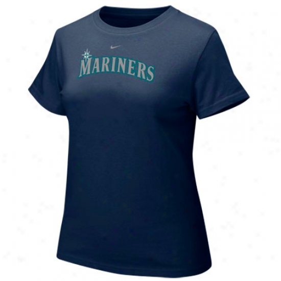 Seattle Mariners Tshirts : Nike Seattle Mariners Ladies Navy Blue Arch Crew Tshirts