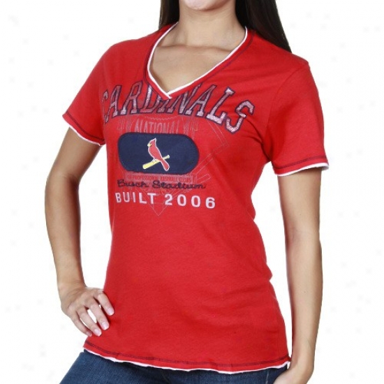 St. Louis Cardinals Apparel: Majestic St. Louis Cardinals Ladies Red Exact Hit Fashion V-neck Premium T-shirt